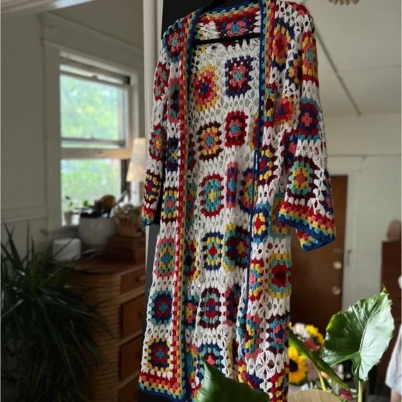 Vintage handmade granny square long duster - Picture 1 of 3